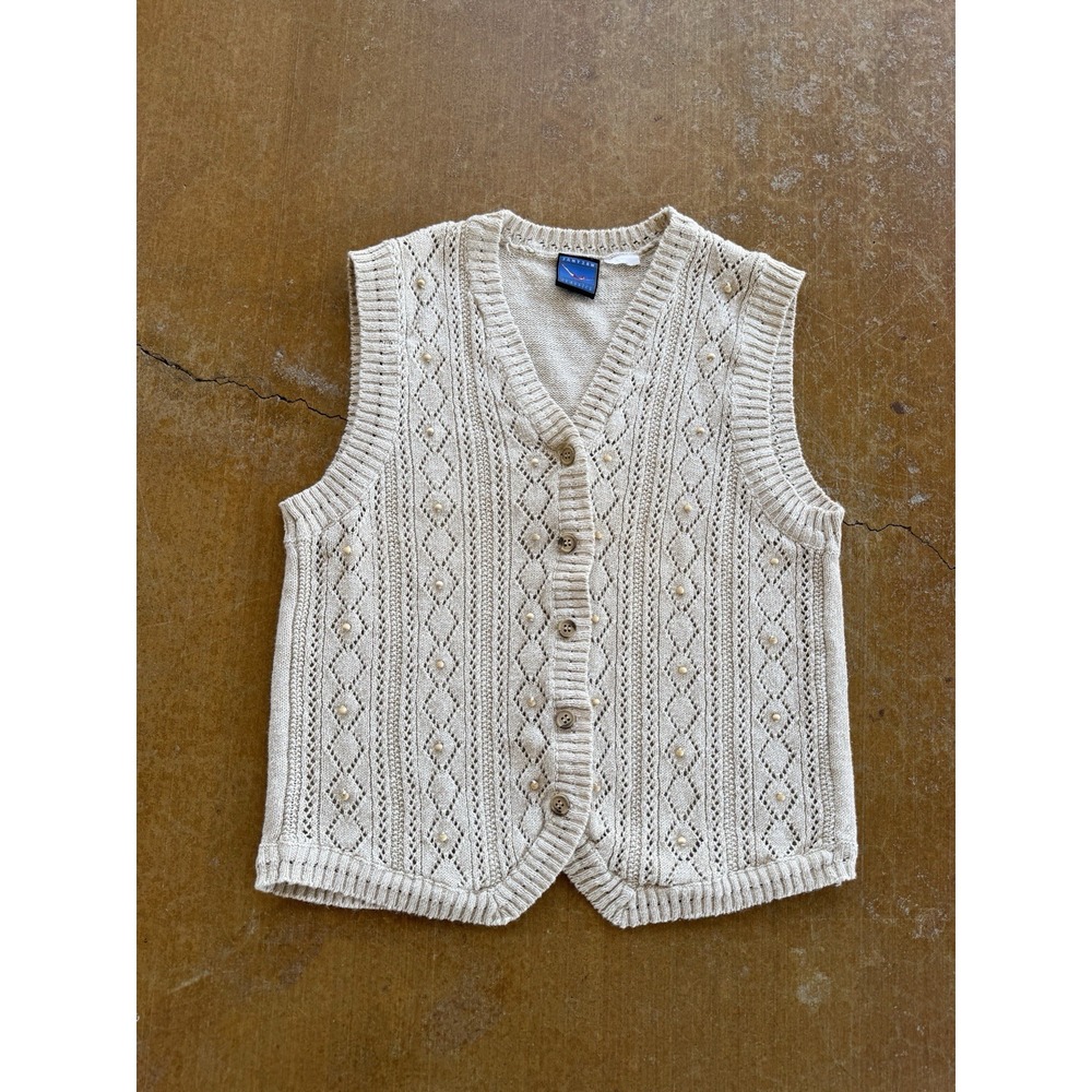 VTG 80s Jantzen Knitted Cotton Cream Grampa Granola Cottagecore Vest Womens M